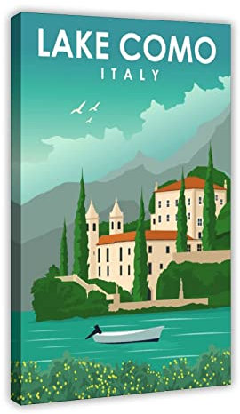 FISH DRAGATE Lake Como Italien Reisekunst Poster Leinwand Poster Wandkunst Dekor Druck Bild Gemälde für Wohnzimmer Schlafzimmer Dekoration Rahmen Stil 60 x 90 cm