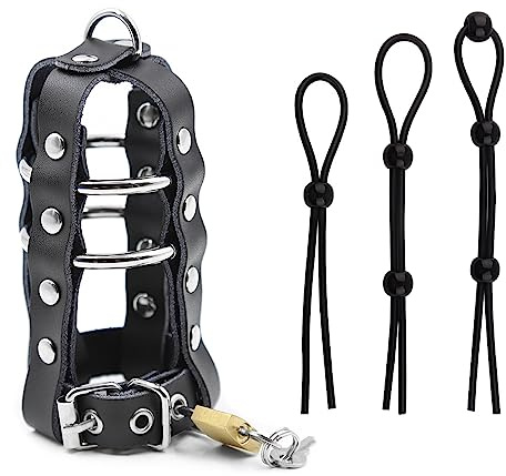 BDSMYEE Cage de Chasteté avec Serrure, Anneau Pénien Réglable Éjaculation Retardée Ensemble de Bondage Adulte Cage à Pénis pour Hommes