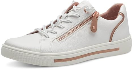 Jana Femmes Baskets Plates avec Fermeture éclair Vegan, Blanc (Blanc/RoseOr), 36 EU