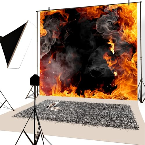 YongFoto 2,5x1,8m Vinyl Foto Hintergrund Abstrakter Feuer Rahmen Flackernde Flamme Schwarzer Rauch Fotografie Leinwand Hintergrund Partydekoration Fotostudio Hintergründe Fotoshooting