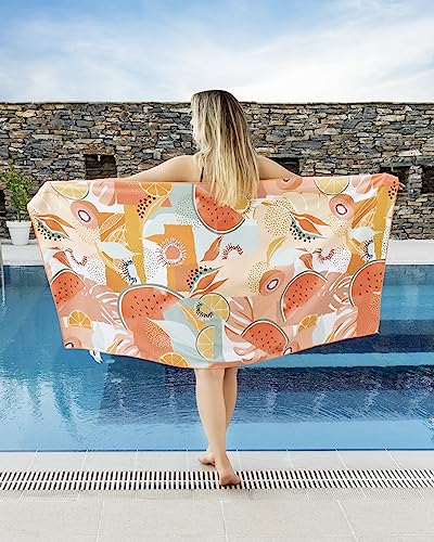 Gräfenstayn Premium Strandtuch Mikrofaser mit Umhänge-Knopf 80x160 cm - ÖKO-TEX 100 - Badetuch leicht, sandfrei und schnelltrocknend - XXL Strand-Handtuch - Microfaser Strandlaken groß (Melon)