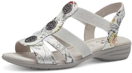 Jana Damen Sandalen flach Sommer Vegan, Mehrfarbig (White/Flower), 36 EU