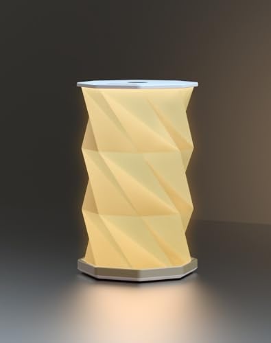 ZBOLE Bedside Table Lamp for Bedroom, Dimmable Touch Lamp USB C Charging Ports, Battery Operated Lamp, Rotating Folding Table Light, Foldable Paper Lantern for Home, Office, Living Room (White)