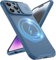 OUBELI Cover per iPhone 15 Pro Max Custodia Compatibile con MagSafe Scorrevole Protezione Fotocamera Magnetica Cover Morbido silicone TPU Bumper antiurto Protettiva Case -blu