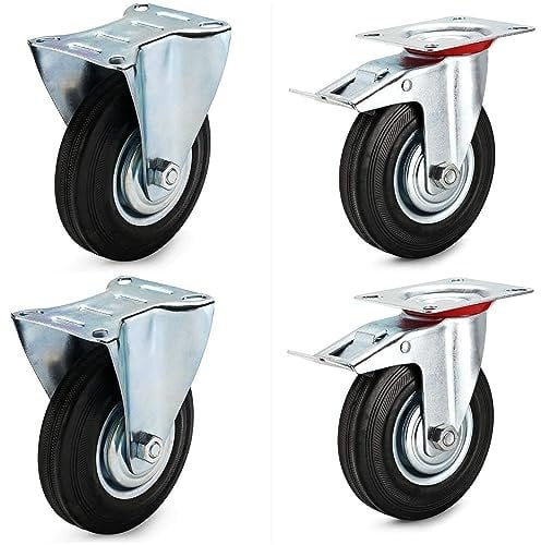 HD BRICO Set da 4 Ruote 125 mm (2 Fisse + 2 Girevoli Con Freno) - Pivontanti per Mobili, Carico 400 kg - Per Uso Interno ed Esterno - Rotelle Piroettanti