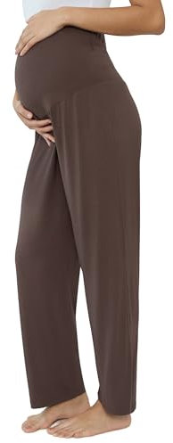 Schwangerschaft Hose Lang Umstandhose Bequem Freizeithose für Schwangerschaft Stretch Yogahose/Jogginghose/Lounnge hose(Schokolade,M)