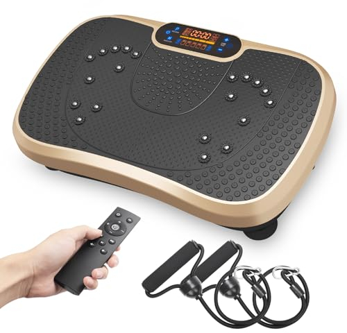 Dripex Vibrationsplatte, 3D Trainingsgerät mit 99 Vibrationsstufen, Fitnessgeräte für Zuhause, Ganzkörpertraining und Muskelaufbau, 5 Trainingsprogramme, Bluetooth Lautsprecher, Trainingsbänder