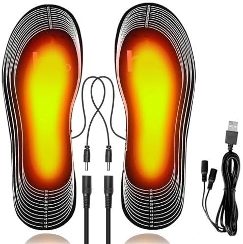 USB Heated Insoles, Foot Warmer USB Powered Heating Insoles, Size 35-46 Washable Cuttable Thermal Insoles Keep Feet Warm for Winter Hunting, Camping, Fishing, Hiking
