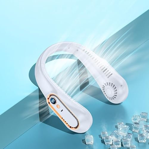 HDAKDDHG Portable Neck Fan USB Rechargeable Hanging Neck Fans Foldable Bladeless Personal Fan Wearable Hands Free Cooling Fan with 5 Speed Power Display for Women Men Kid Home Office Travel
