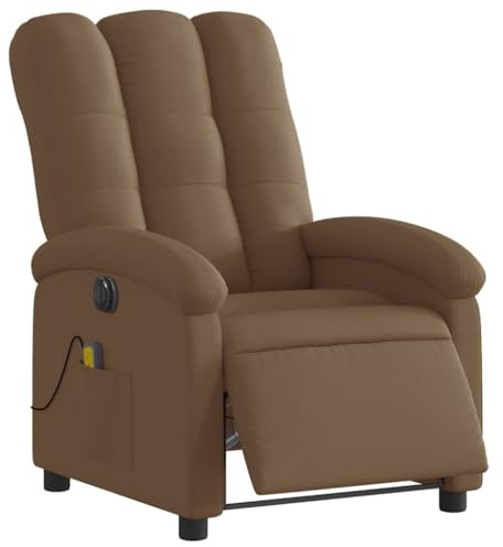 vidaXL Massagesessel Elektrisch, Sessel Verstellbare Rückenlehne Fußteil, Fernsehsessel Relaxsessel mit Liegefunktion, Liegesessel Polstersessel Ruhesessel, Braun Stoff