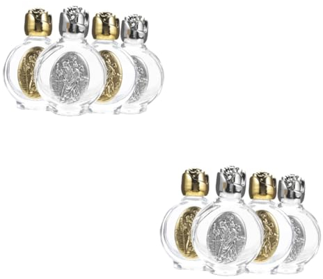 Ipetboom 8pièces Bouteilles Eau Bénite Verre Délicat Flacons Miniatures Embossés Pour Église Et Baptême Récipient Réutilisable Pour Eau Sacrée