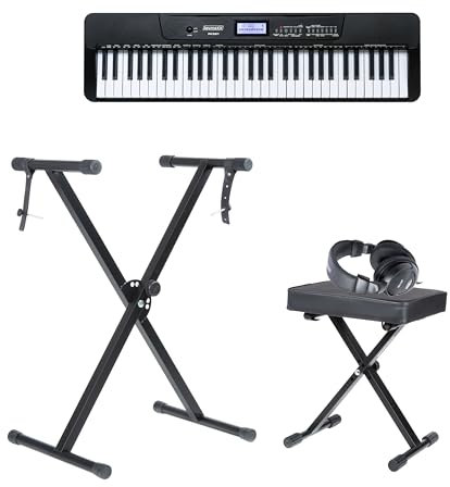 keymaXX PK361, 61-Tasten Keyboard, 430 Sounds, MIDI, Kopfhöreranschluss, Klavierbank, inklusive Ständer, Kopfhörer und Pedal