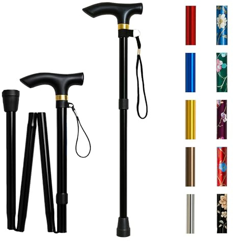 Home Hacks Adjustable Walking Stick Aluminium Folding Walking Stick for Men & Women Ergonomic Grip Anti-Slip Base Disability Aids Walking Cane with Rubber Ends for Mobility & Balance (Black)