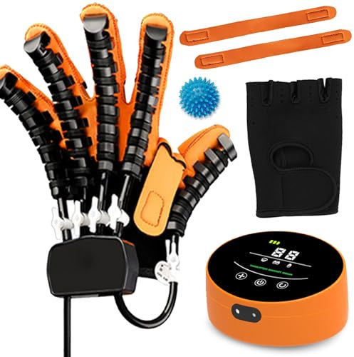 Hand Trainingsgerät Reha Roboter Handschuhe Physiotherapie Hände Schlaganfall Handschuh Hilfsmittel für Handverletzung, Beuge und Dehnungsstörung(A:Linke Hand B:Rechte Hand)(Size:A M,Color:Orange)