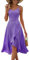 DRESSTELLS Robe de Cocktail Femme Festive Bretelles Hautes Robes Violet pour Mariage Mi-Longues Ourlet Ruffle Robe d'été Boho Elégante Robe de Fête Lavender S