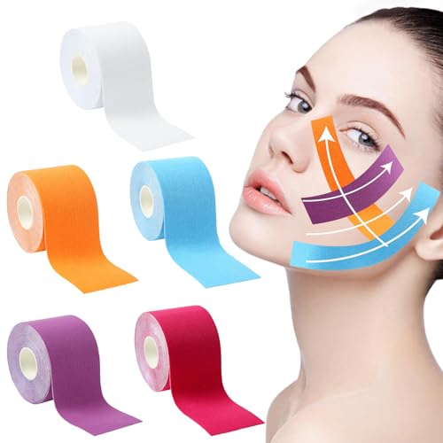 Face Lifting Tape, 5 Stück Anti Falten Pflaster, 2,5 x 5m Tape Falten Gesicht, Multifunktional Face Tape, Anti Falten Facial für Straffung der Gesichtshaut von Frauen