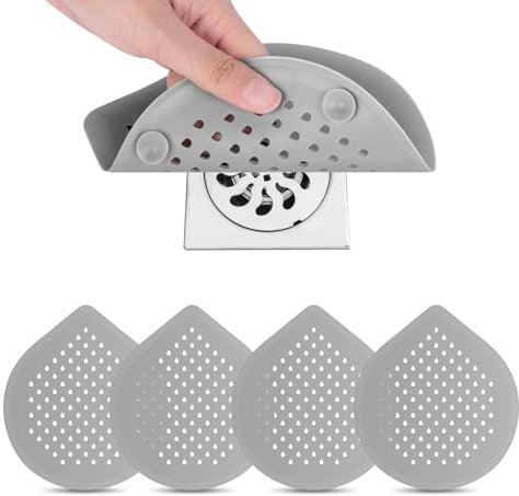 AiQInu 4 Piezas Silicona Protector de Drenaje, Atrapa Pelos Ducha con Ventosa, Cubierta del DREN de Bañera Colador, Filtro de Cabello Protector, Filtro para Fregadero para Cocina Baño