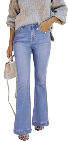 STARBILD Flared Leg Fit Jeans mit Schlag Damen, High Waist Ausgestellte Jeanshose mit Tasche Eleganz, Klappentasche - Hellblau XL