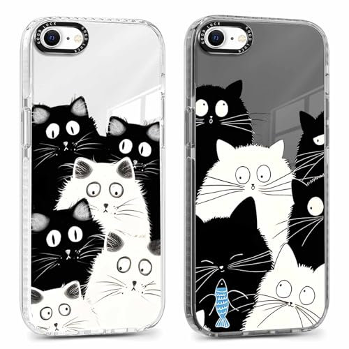 Foonary 2 Pack Clear Print Phone Case for iPhone 8/SE 2022/7/SE 2020 4.7, Slim Soft Silicone with Cute Cat Design Aesthetics Transparent Pattern Cases, Shockproof Bumper Protector Cover for iPhone 7