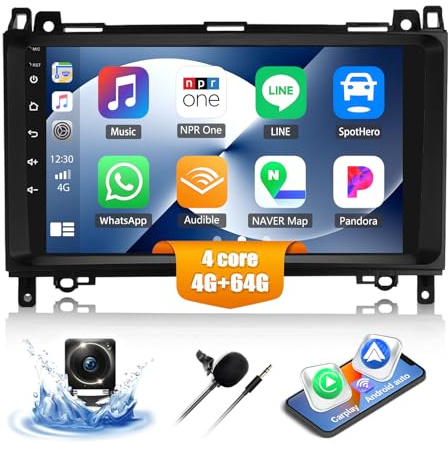 CAMECHO 4G+64G Android 15 Car Stereo for Mercedes Benz W169 W245 B160 B170 B180 B200 W639 Vito Viano W906 Sprinter with Wireless Carplay Android Auto 9 inch with Sat Nav RDS Bluetooth Backup Camera