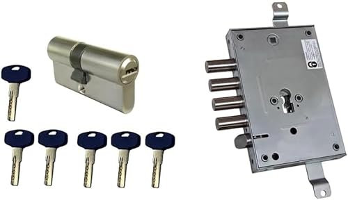 inferramenta KIT SERRATURA BLINDATA INTERASSE 28mm ENTRATA 63mm COMPLETO DI CILINDRO CON CHIAVE EUROPEA 30/50 mm CON 5 CHIAVI
