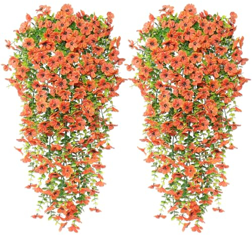 Betylifoy Fiori Artificiali Appesi 4 Pezzi Piante Artificiali Appese all'Aperto Resistenti ai Raggi UV Piante Rampicanti Artificiali per il Giardino il Patio e l'Esterno (Arancione)