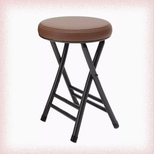 IMUNKT Tragbarer Klapphocker, PU-Leder Barhocker Klapphocker, Runde Tresenhocker, Sitzhöhe 50cm, Gepolstert Klappstuhl Für Bistro Küche Esszimmer Büro(Brown)