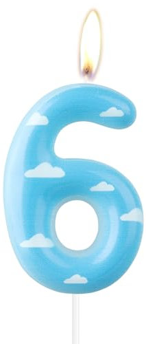 mciskin Toy Birthday Number Candle, Cartoon 6th Birthday Candles, Blue Sky White Cloud Number 6 Candle for Cake, Story Themed Decotayions, Farm Cake Topper for Girls Boys Birthday Party Suppiles