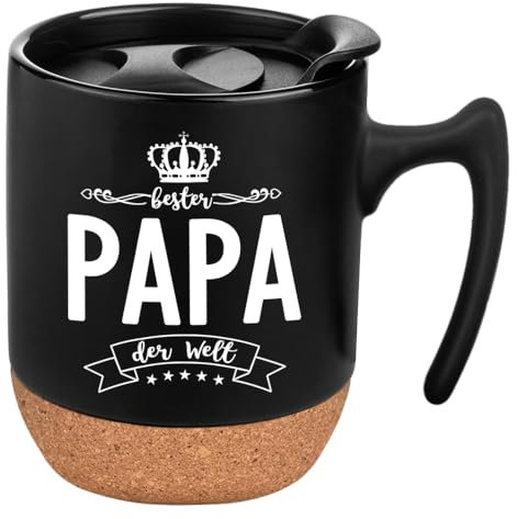 Papa Tasse mit Deckel und Untersetzer, Bester Papa der Welt Kaffeetasse Geschenk zum Geburtstag Vatertag Weihnachten für Vater Männer