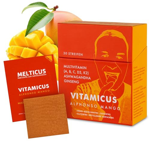 Multivitaminpräparat zum Lutschen mit Vitamin A, B, C, D3, K2, Ginseng & Ashwagandha | Vegan | Stärkt Immunsystem & Knochen | Vitamin A-Z Komplex