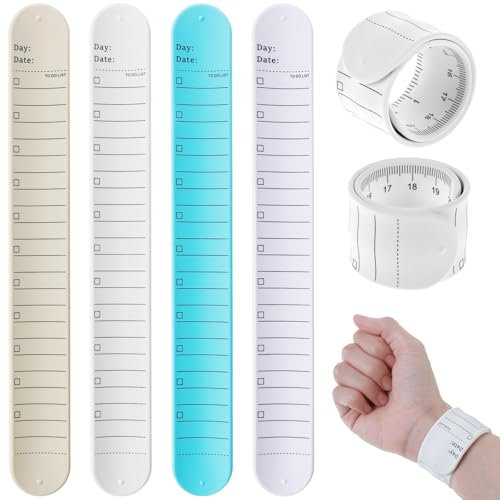 Dimeho Slap Armband Set 4 Stück Silikon Memo Armbänder Tragbares Beschreibbares Löschbares To-Do-Liste-Armband Wiederverwendbares Memo Armband mit Lineal für Arbeitsbedarf Krankenschwestern
