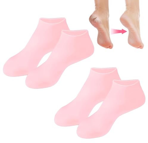 GXGM 2 Paar Silikonsocken,Fuß Spa Pediküre Socken, Rutschfeste Aloe Socken für Trockene, Rissige Füße für Frauen Mädchen Fuß, Spa, Pediküre,39-44