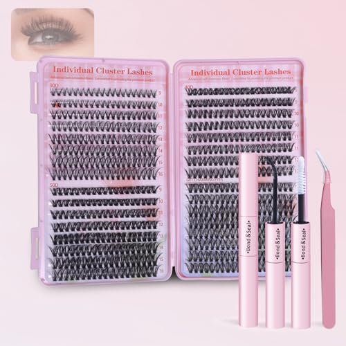 catlinez Wimpernverlängerung Kit, Wimpern Einzeln 640 Pcs,DIY Cluster Wimpern,Wimpern Applikator Wimpernbürste für Anfänger(30D+40D+50D)