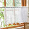 Devola Scheibengardinen Jacquard Gardinen Spitze Kurz Landhausstil Bistrogardine Blumenmuster Kleine Küchengardine Kaffee Vorhänge Kurzstore mit Lochleiste HxB 60x150cm Weiß 1 Stück