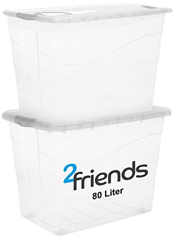 Aufbewahrungsbox mit Deckel Groß, 2er Set 80L, 54cm x 45cm x 48cm Transparente Kunststoffboxen für Büro, Küche & Garage - Stapelbar, Langlebig, BPA-frei, Einfach zu Reinigen, Ideal für Ordnung
