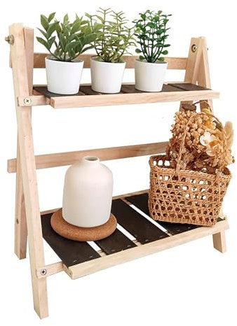 INIFLM Escalera Plegable de 2 Niveles, Organizador de Almacenamiento de Escritorio, Soporte para Plantas, Estante de Exhibición de Madera, Estante de Almacenamiento Decorativo,
