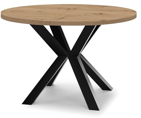 Dekori Möbel Runder Ausziehbarer Tisch für Esszimmer RAL mit Holzbeinen, Skandinavischer Stil, Durchmesser Varianten von : 90 bis 220 cm (Eiche Artisan/Schwarz, 100/200 cm)