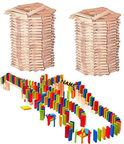 Holz Bausteine Modell & Inhalt frei wählbar XXL Set 400 Stück Bausteine - bunt - aus Holz - incl. Name - ideal für Domino Rally - Bunte Steine & Natur B..