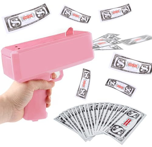 Silkwish Money Gun avec 100 billets d'argent – Pistolet à argent – Pistolet jouet pour pulvériser des films de jeu et des fêtes – Pistolet d'accessoires pour tir Faux argent – Rose