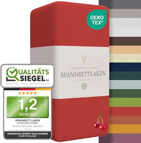 Strauss Home ® Jersey Spannbettlaken Spannbetttuch Bettlaken 100% Baumwolle 180x200-200x200 cm (Kirschrot/Rot)