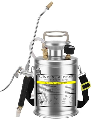 Drucksprüher 4L Edelstahl Sprühgerät, Handpumpensprühgerät mit Manometer, Verstellbarer Düse,Garten-Sprühgerät für Rasen, Gartenarbeit und Desinfektion