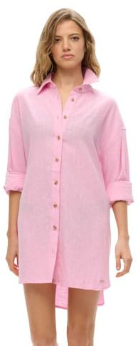 Superdry Damen Lang geschnittenes Ibiza-Strandhemd Flieder Helles Pink 40