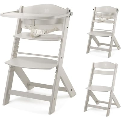 Kinderkraft Kinderhochstuhl aus Holz ENOCK 3 in 1, Niedriger Stuhl, Babystuhl, Abnehmbare Schutzbügel und Gurt, Rückenlehnenverstellung, ab 6 Monaten bis 10 Jahre, Vollbeige