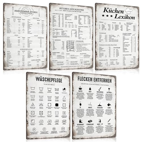 BLECH-SCHILD SET KÜCHE 20x30cm - Waschküche Blechschilder Retro Küchen Dekoration - Vintage Metallschild Poster Bild Wandbild Wandschild Wand-deko Geschenk - Küchen Lexikon - Kerntemper Aturen (5)