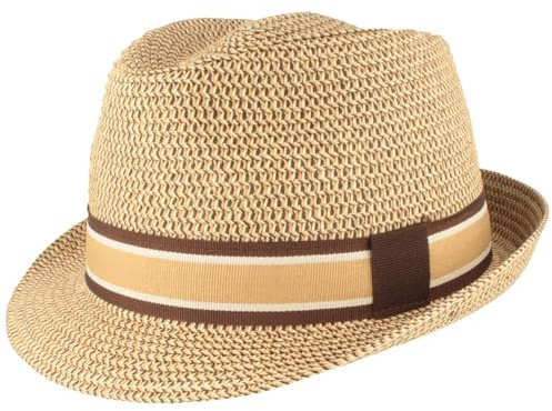 Breiter Strohhut Trilby Sommerhut Garniturband Sonnenhut knautschbar Rollbarer Hut mit UV-Schutz 50+ Camel meliert M