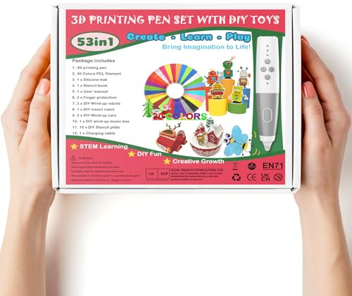3D Stift Set für Kinder – 3D-Stift 53 in 1 mit 30 Farben Filament, DIY Vorlagen & Zubehör – Sicherer 3D Pen Kinder, Kreativer 3D Druck Stift, Lernen & Geschenke für Mädchen (Weißes Set)