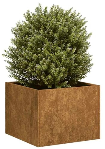 HaoChrymec Jardinière en Acier Résistant aux Intempéries, Design Moderne avec Fond Ouvrant, Pot de Fleur Exterieur, pour Jardin, Balcon, Terrasse, Couleur Rouillé, 40 x 40 x 30 cm
