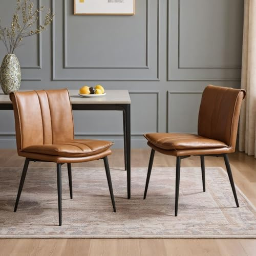 chairus Esszimmerstühle 2er Set PU Leder Küchenstühle, Gepolsterte Akzentstühle mit Metallbeine, Polsterstühle für Küche Esszimmer Wohnzimmer, Braun