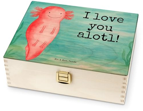 Mr. & Mrs. Panda Tee Box Axolotl Liebe Design - Geschenk, Hocheitstag, für Paare, Holz Teebox, Freundin, Hochzeitstag, Tee-Aufbewahrungsbox, Organizer, Freund, Liebesbeweis, Teekiste, Valentinstag