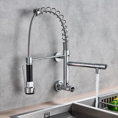 Grifo Fregadero Extensible Monomando Cromado Grifo de Agua Fría de Pared de Muelle,cromado